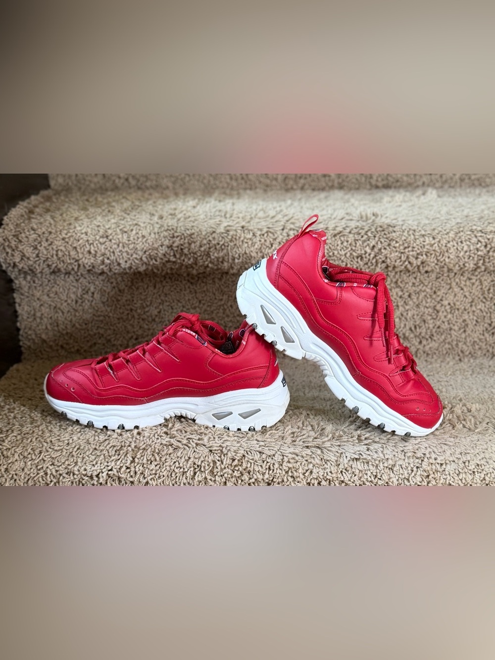 Skechers SKX Red Chunky Platform Athletic Sneakers - Picture 3 of 12